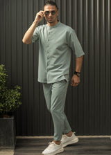 HENRY CLOTHING - Ανδρικό κοντομάνικο πουκάμισο μάο - Μέντα  9-100
