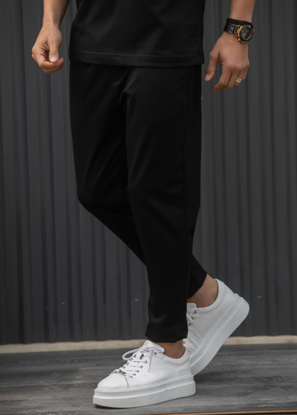 Ανδρικό παντελόνι Henry clothing - 8-106 - simple pants με κορδόνι στην μέση μαύρο