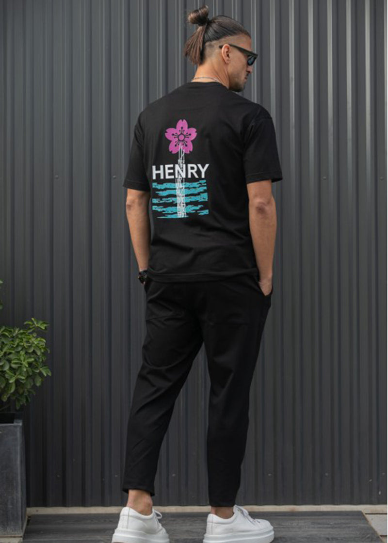 Ανδρικό παντελόνι Henry clothing - 8-106 - simple pants με κορδόνι στην μέση μαύρο