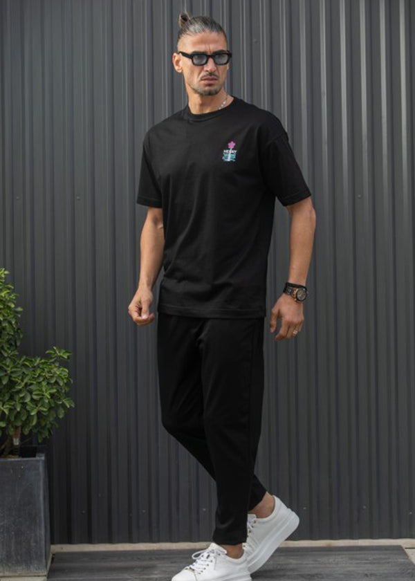 Ανδρικό παντελόνι Henry clothing - 8-106 - simple pants με κορδόνι στην μέση μαύρο