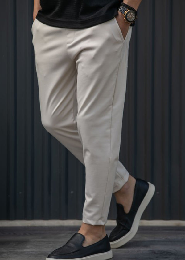 Ανδρικό παντελόνι Henry clothing - 8-106 - simple pants με κορδόνι στην μέση μπεζ