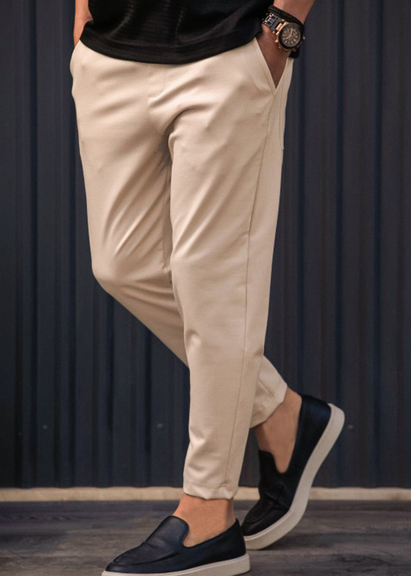 Ανδρικό παντελόνι Henry clothing - 8-106 - simple pants με κορδόνι στην μέση μπεζ