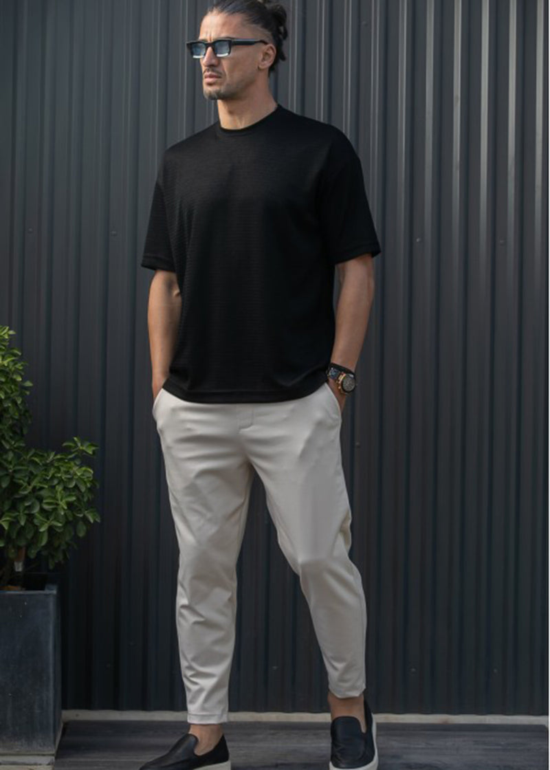 Ανδρικό παντελόνι Henry clothing - 8-106 - simple pants με κορδόνι στην μέση μπεζ