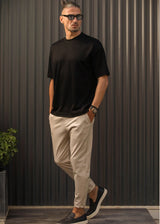 Ανδρικό παντελόνι Henry clothing - 8-106 - simple pants με κορδόνι στην μέση μπεζ