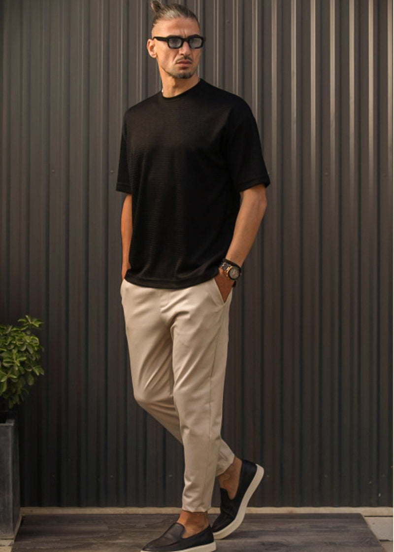 Ανδρικό παντελόνι Henry clothing - 8-106 - simple pants με κορδόνι στην μέση μπεζ