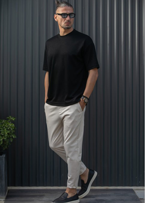 Ανδρικό παντελόνι Henry clothing - 8-106 - simple pants με κορδόνι στην μέση μπεζ