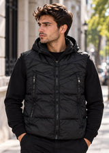 GUF CLOTHING - Ανδρικό αμάνικο μπουφάν με αποσπώμενη κουκούλα - Μαύρο 801
