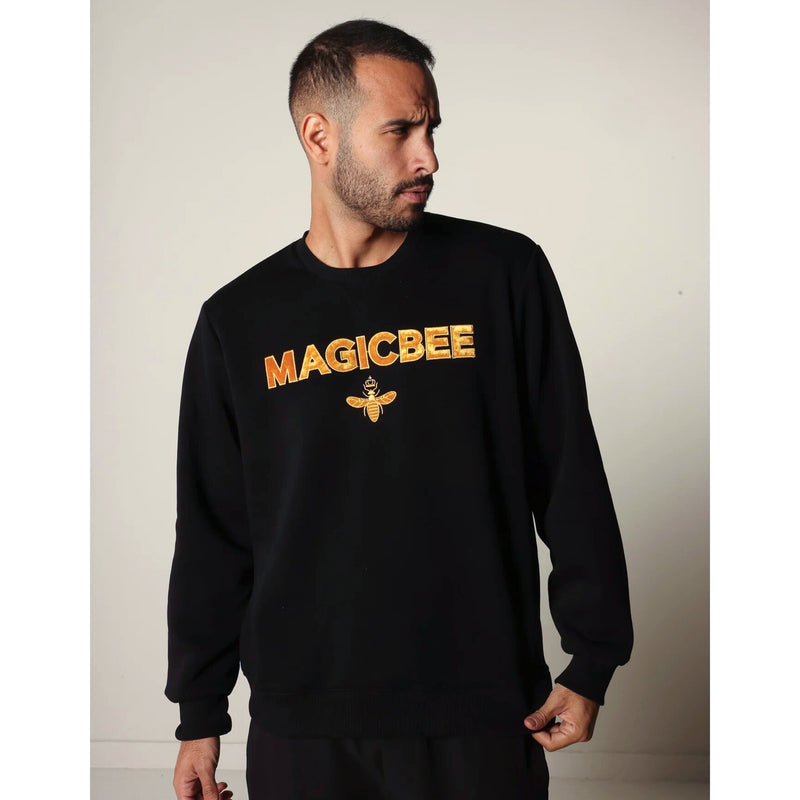 Ανδρικό μακρυμάνικο φούτερ Magicbee - MB23510 - velvet logo μαύρο
