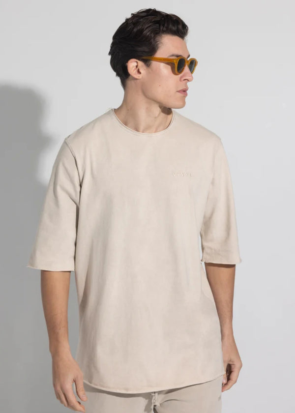 Ανδρική κοντομάνικη μπλούζα Vinyl Art Clothing - 82520-77 - cotton oversized fit premium washed tee μπεζ