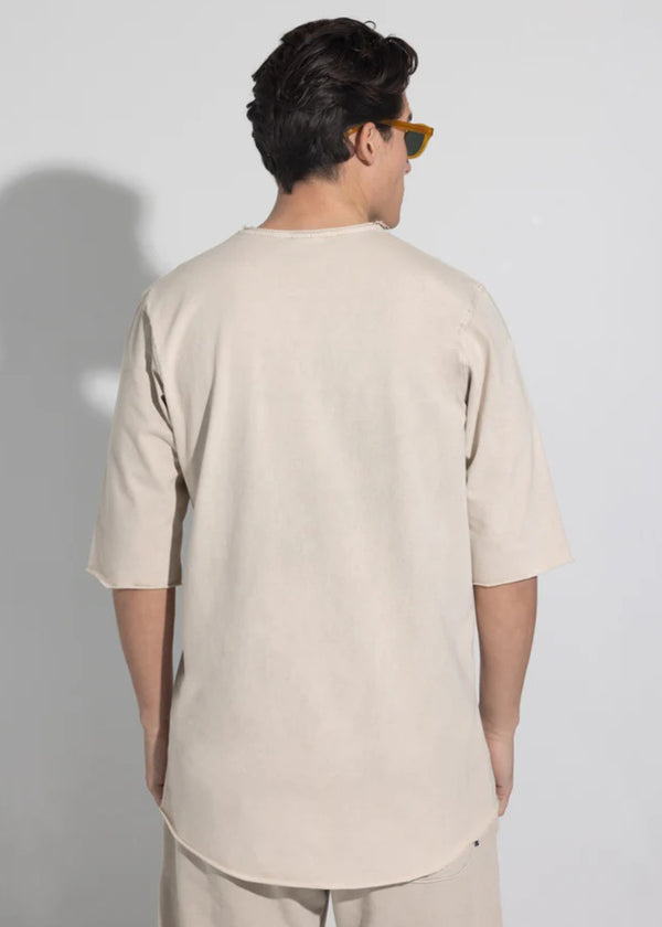 Ανδρική κοντομάνικη μπλούζα Vinyl Art Clothing - 82520-77 - cotton oversized fit premium washed tee μπεζ