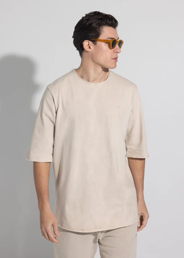 Ανδρική κοντομάνικη μπλούζα Vinyl Art Clothing - 82520-77 - cotton oversized fit premium washed tee μπεζ