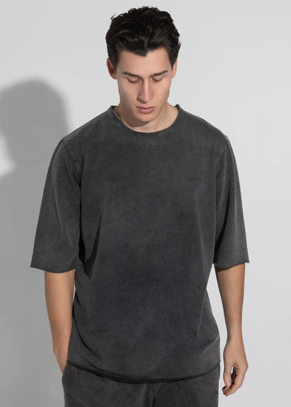 Αντρική κοντομάνικη μπλούζα Vinyl Art Clothing - 82520-01 - premium washed oversized tee  μαύρο