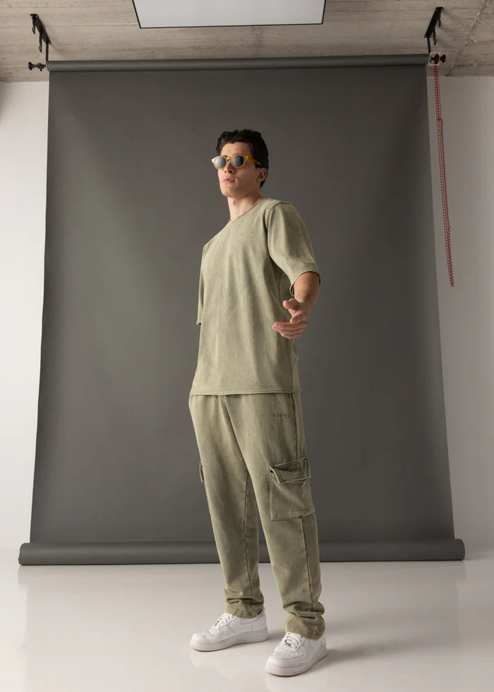 Ανδρική κοντομάνικη μπλούζα Vinyl Art Clothing - 82520-04 - cotton oversized fit premium washed tee χακί