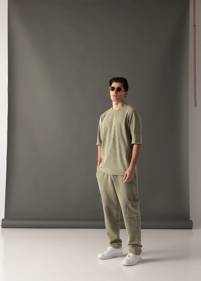 Ανδρική κοντομάνικη μπλούζα Vinyl Art Clothing - 82520-04 - cotton oversized fit premium washed tee χακί