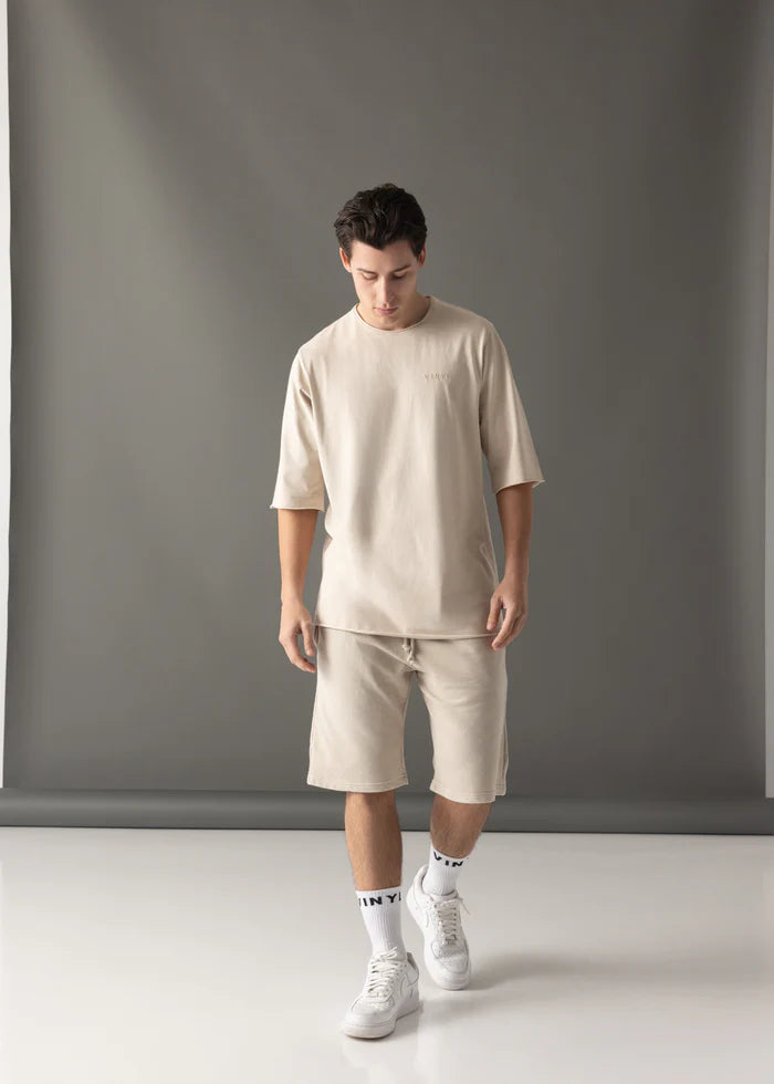 Ανδρική κοντομάνικη μπλούζα Vinyl Art Clothing - 82520-77 - cotton oversized fit premium washed tee μπεζ