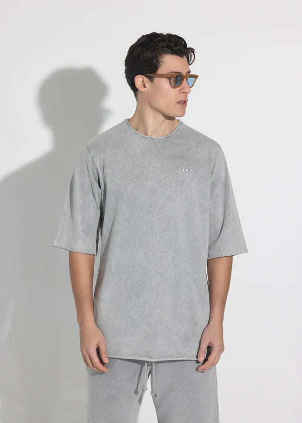 Ανδρική κοντομάνικη μπλούζα Vinyl Art Clothing - 82520-09 - cotton oversized fit premium washed tee γκρι