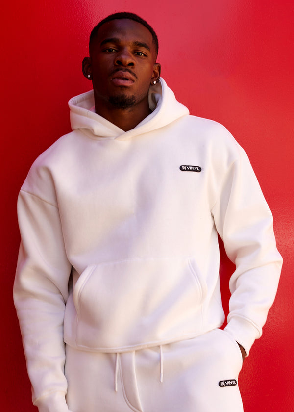 Ανδρικό φούτερ με κουκούλα Vinyl Art Clothing - 84815-02 - emblem hoodie oversized λευκό