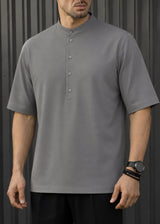 HENRY CLOTHING Ανδρικό κοντομάνικο πουκάμισο γκρι mao 9-011-grey