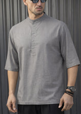 HENRY CLOTHING Ανδρικό κοντομάνικο πουκάμισο γκρι mao 9-011-grey
