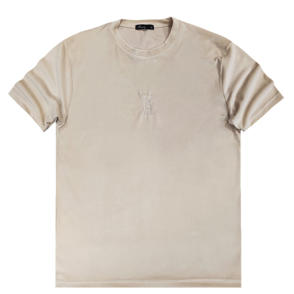 Henry clothing - 9-013 - velvet tee with logo - beige