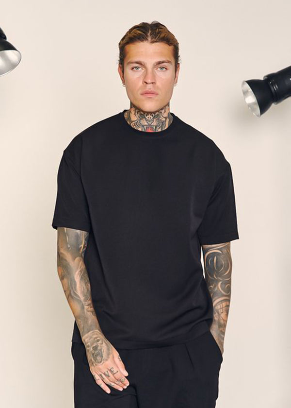Ανδρική κοντομάνικη μπλούζα Henry clothing - 9-033 - simple oversized shirt μαύρο