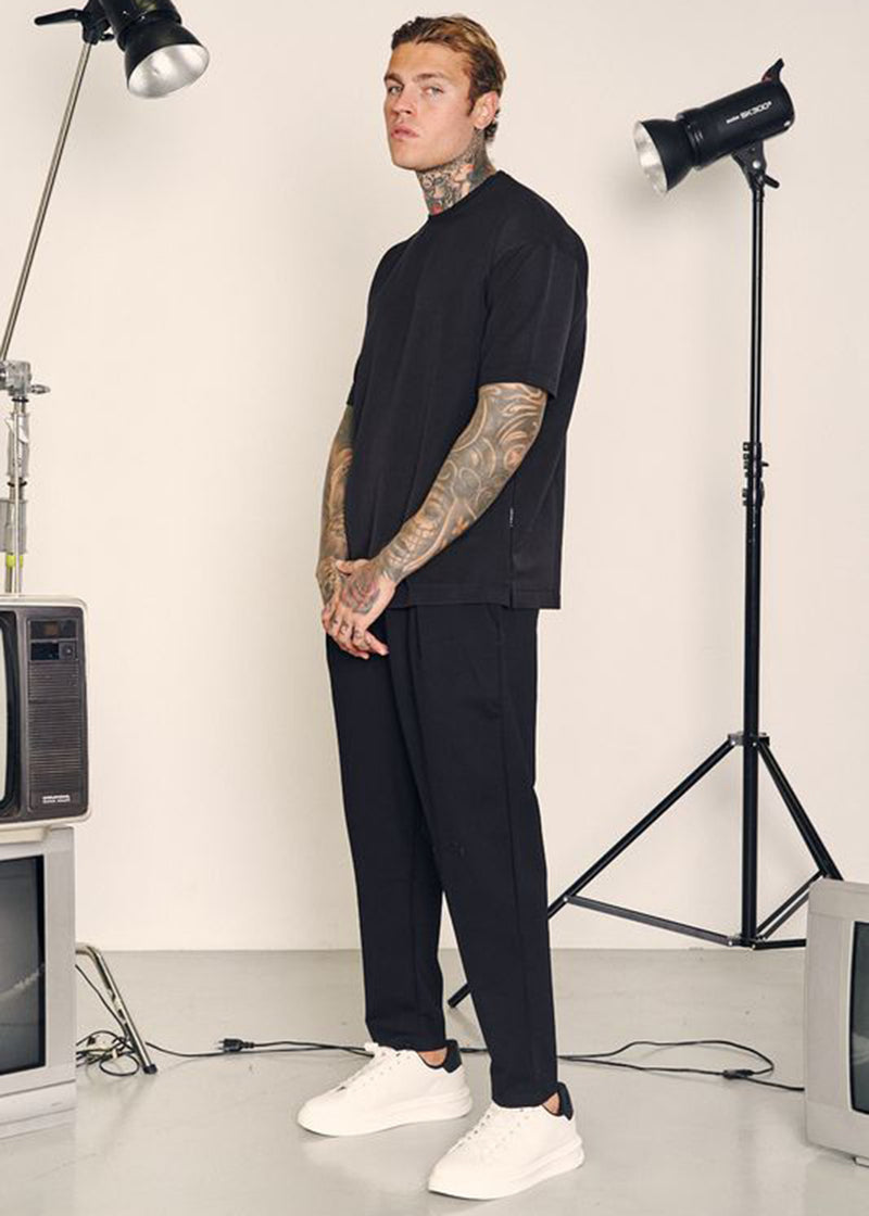 Ανδρική κοντομάνικη μπλούζα Henry clothing - 9-033 - simple oversized shirt μαύρο