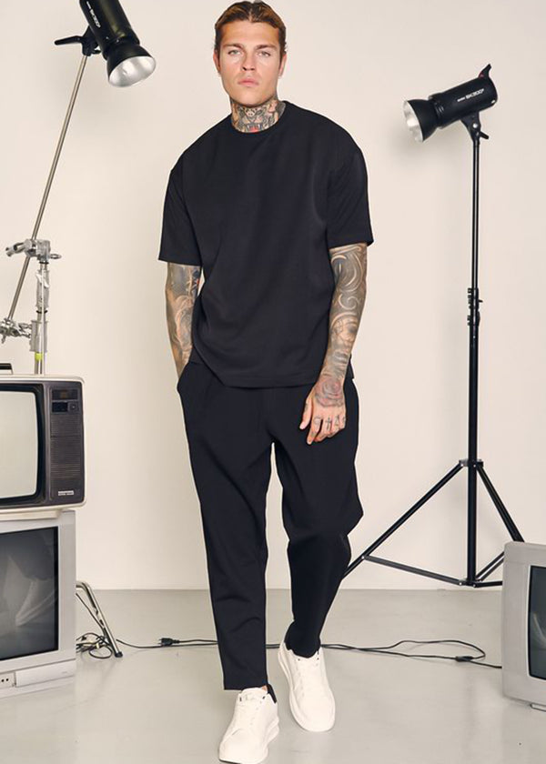 Ανδρική κοντομάνικη μπλούζα Henry clothing - 9-033 - simple oversized shirt μαύρο