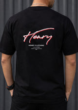 HENRY CLOTHING Ανδρική κοντομάνικη μπλούζα μαύρη oversized Red Logo 9-039-black