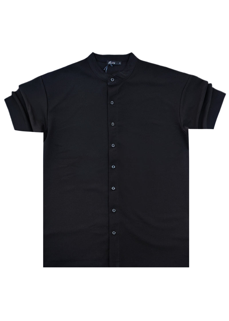 Ανδρικό κοντομάνικο πουκάμισο - Henry clothing - 9-100 - mao shirt μαύρο