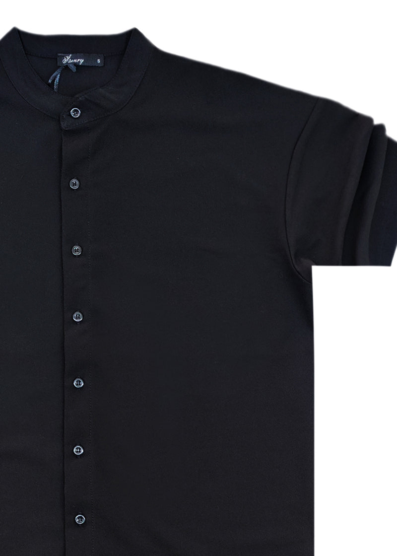 Ανδρικό κοντομάνικο πουκάμισο - Henry clothing - 9-100 - mao shirt μαύρο