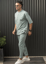 HENRY CLOTHING - Ανδρικό κοντομάνικο πουκάμισο μάο - μέντα  9-100