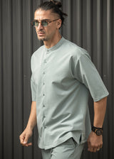 HENRY CLOTHING - Ανδρικό κοντομάνικο πουκάμισο μάο - μέντα  9-100