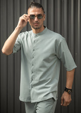 HENRY CLOTHING - Ανδρικό κοντομάνικο πουκάμισο μάο - μέντα  9-100