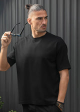 Ανδρική κοντομάνικη μπλούζα Henry clothing-9-101- linen oversized shirt μαύρη