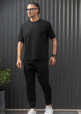 Ανδρική κοντομάνικη μπλούζα Henry clothing - 9-121 - linen oversized shirt μαύρο