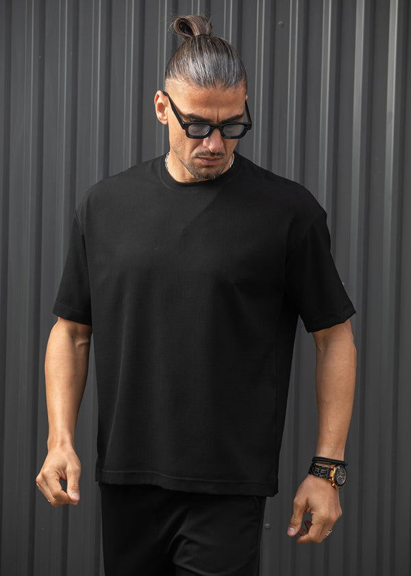 Ανδρική κοντομάνικη μπλούζα Henry clothing - 9-101 - linen oversized shirt μαύρο