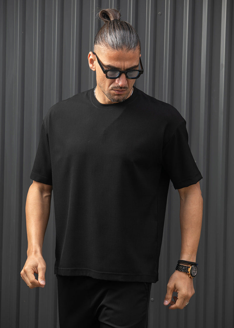 Ανδρική κοντομάνικη μπλούζα Henry clothing - 9-101 - linen oversized shirt μαύρο