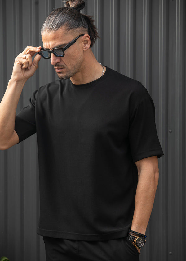 Ανδρική κοντομάνικη μπλούζα Henry clothing - 9-101 - linen oversized shirt μαύρο