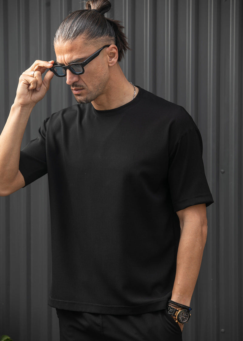 Ανδρική κοντομάνικη μπλούζα Henry clothing - 9-101 - linen oversized shirt μαύρο