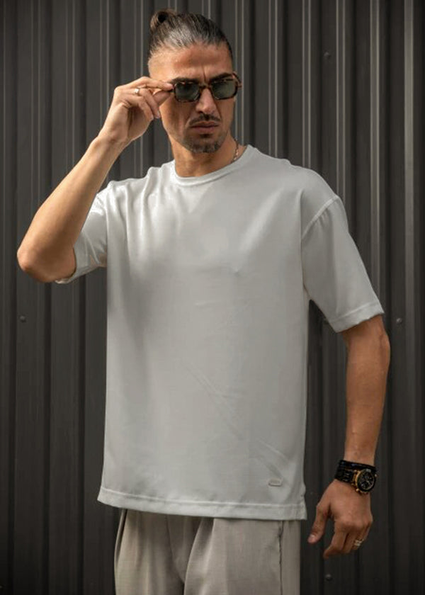 Ανδρική κοντομάνικη μπλούζα Henry clothing - 9-101 - linen oversized shirt γκρι
