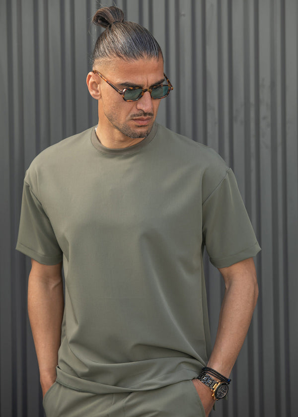 Ανδρική κοντομάνικη μπλούζα Henry clothing - 9-102 - fabric oversized t-shirt χακί