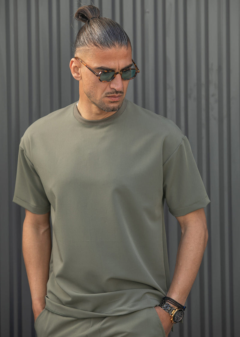 Ανδρική κοντομάνικη μπλούζα Henry clothing - 9-102 - fabric oversized t-shirt χακί