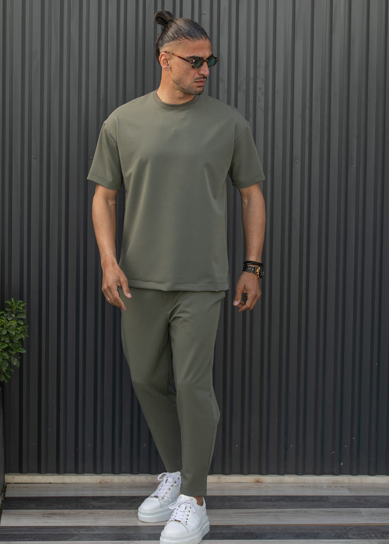 Ανδρική κοντομάνικη μπλούζα Henry clothing - 9-102 - fabric oversized t-shirt χακί