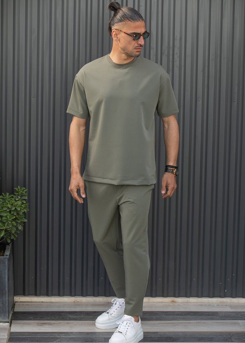 Ανδρική κοντομάνικη μπλούζα Henry clothing - 9-102 - fabric oversized t-shirt χακί