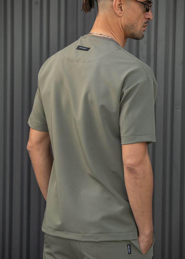 Ανδρική κοντομάνικη μπλούζα Henry clothing - 9-102 - fabric oversized t-shirt χακί