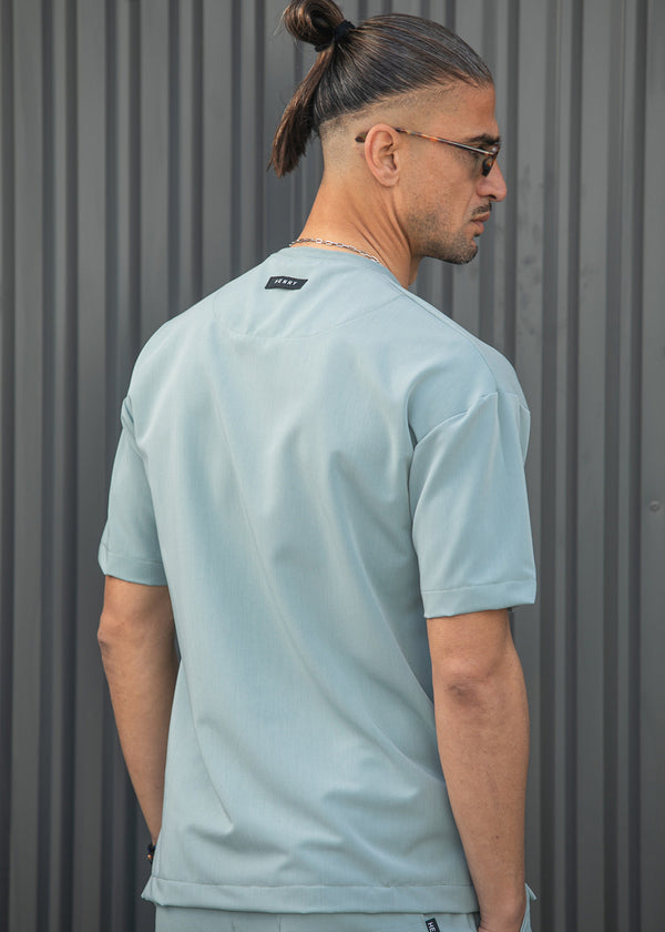 Ανδρική κοντομάνικη μπλούζα Henry clothing - 9-102 - fabric oversized shirt μέντα