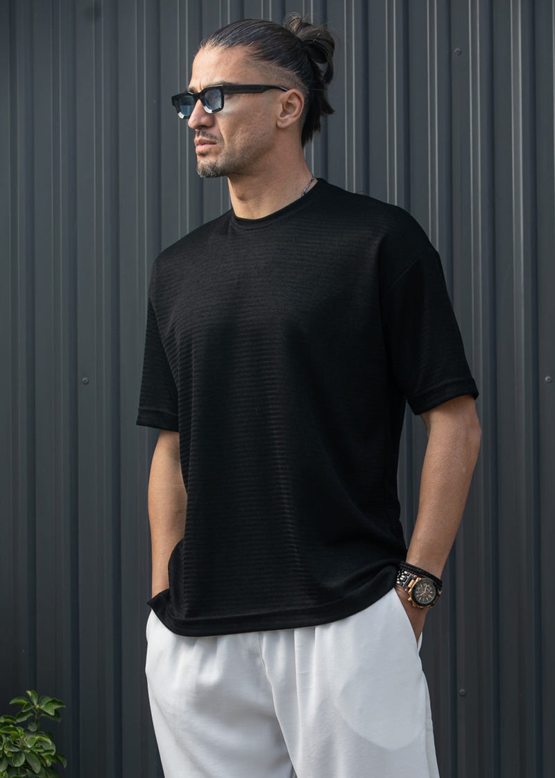 Ανδρική κοντομάνικη μπλούζα Henry clothing - 9-103 - wave oversized shirt μαύρο