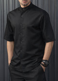 Ανδρικό κοντομάνικο πουκάμισο-Henry clothing-9-136-black mao shirt