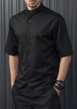 Ανδρικό κοντομάνικο πουκάμισο-Henry clothing-9-136-black mao shirt