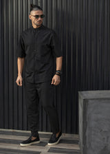 Ανδρικό κοντομάνικο πουκάμισο-Henry clothing-9-136-black mao shirt